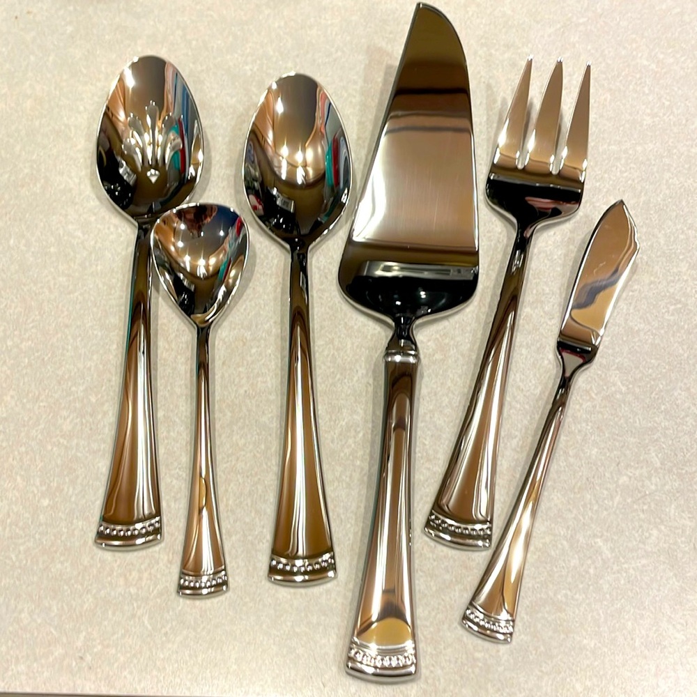 Lenox PORTOLA 18/10 NEW 6pc Serving Set Fork 2 Spoons Pie Server spreader